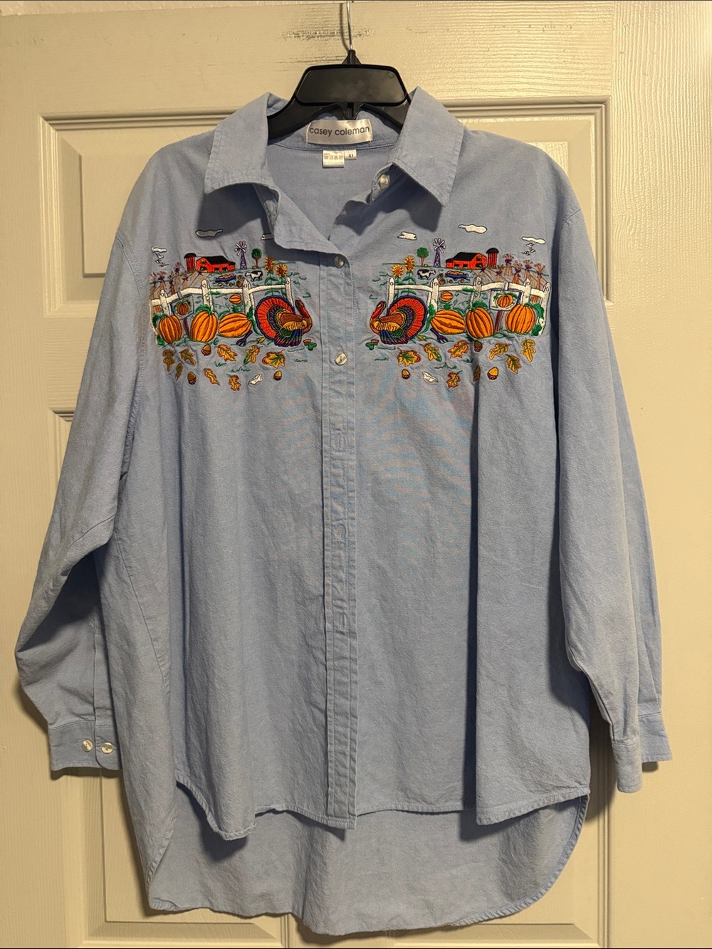 Casey Coleman Light Blue Embroidered Women’s Button-Down Shirt